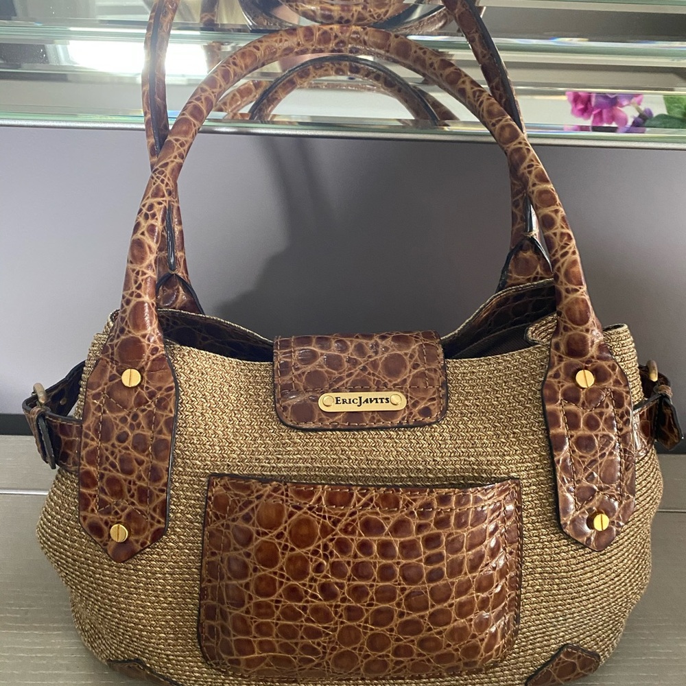 Eric Javits Leather Trimmed Raffia Tote